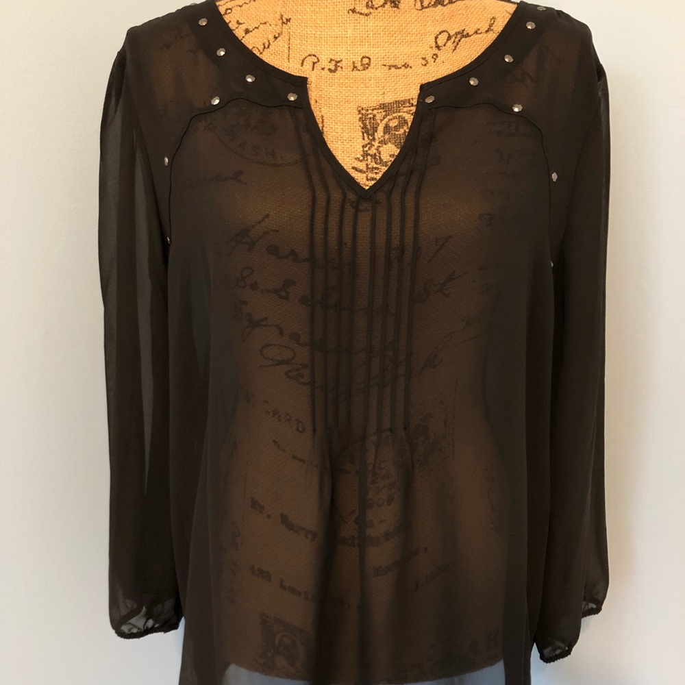 Black Studded Women’s Long Sleeved Sheer Shirt